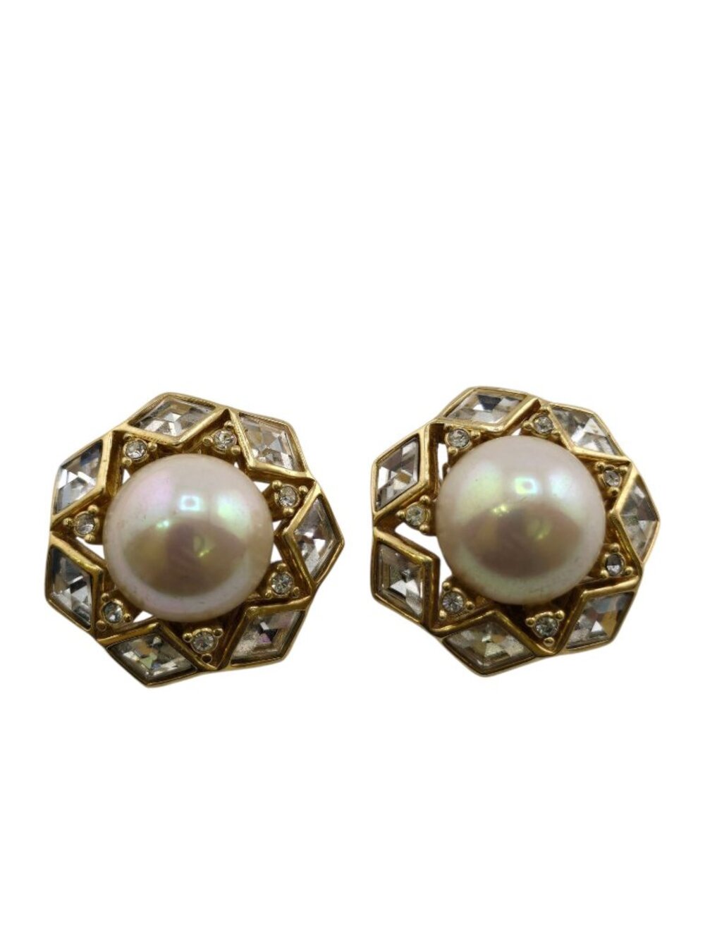 Vintage Spectacular 80s Christian Dior Pearl and Rhinestone Clip Earrings (A9164